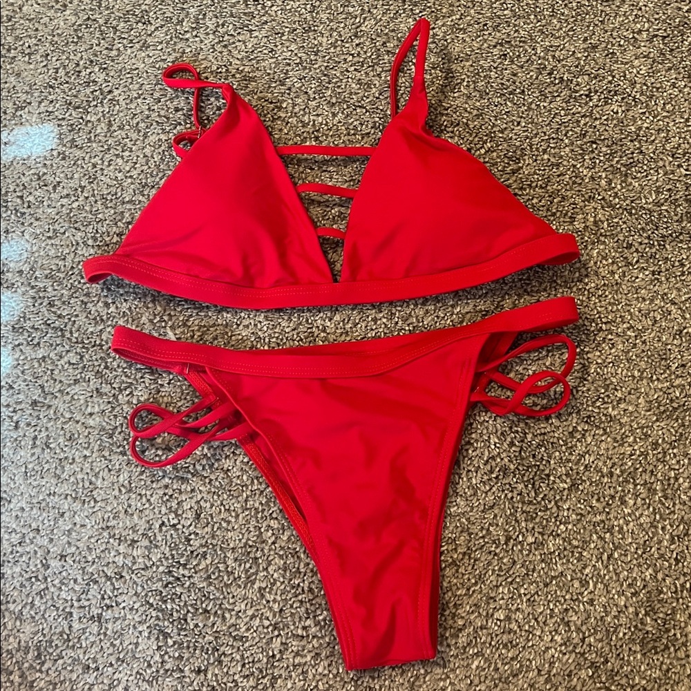 SHEIN Red Strappy Bikini Set